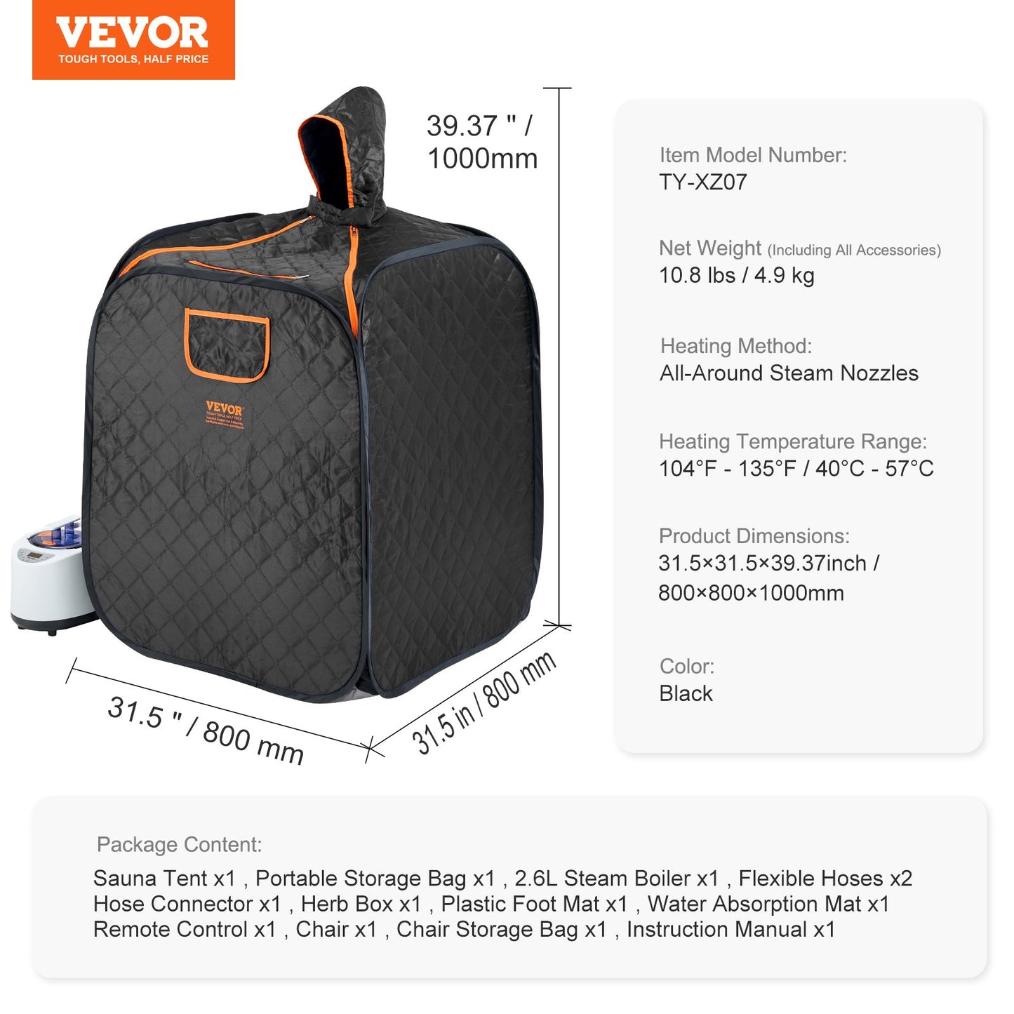 VEVOR Portable Steam Sauna Tent Premium Small